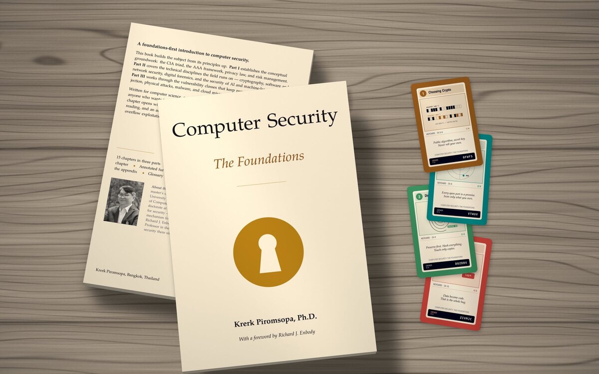 The paperback shown front and back, with the four Keycards fanned out beside it